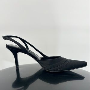VINTAGE Ann Taylor Black Satin Slingback Pointed Toe Shoes 6 1/2 M